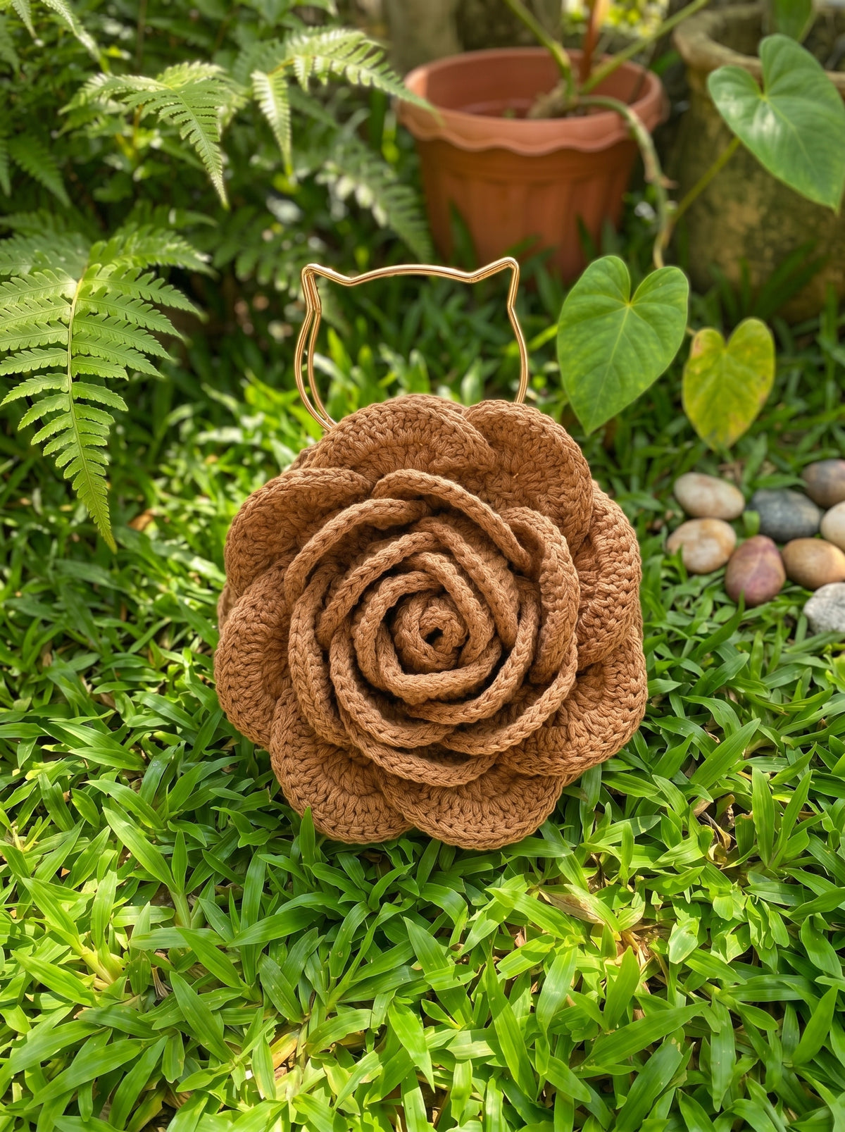 Golden Rose Crochet Mini Handbag