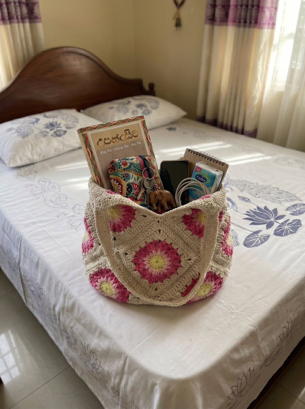 Meadow Bloom Granny Square Tote Bag