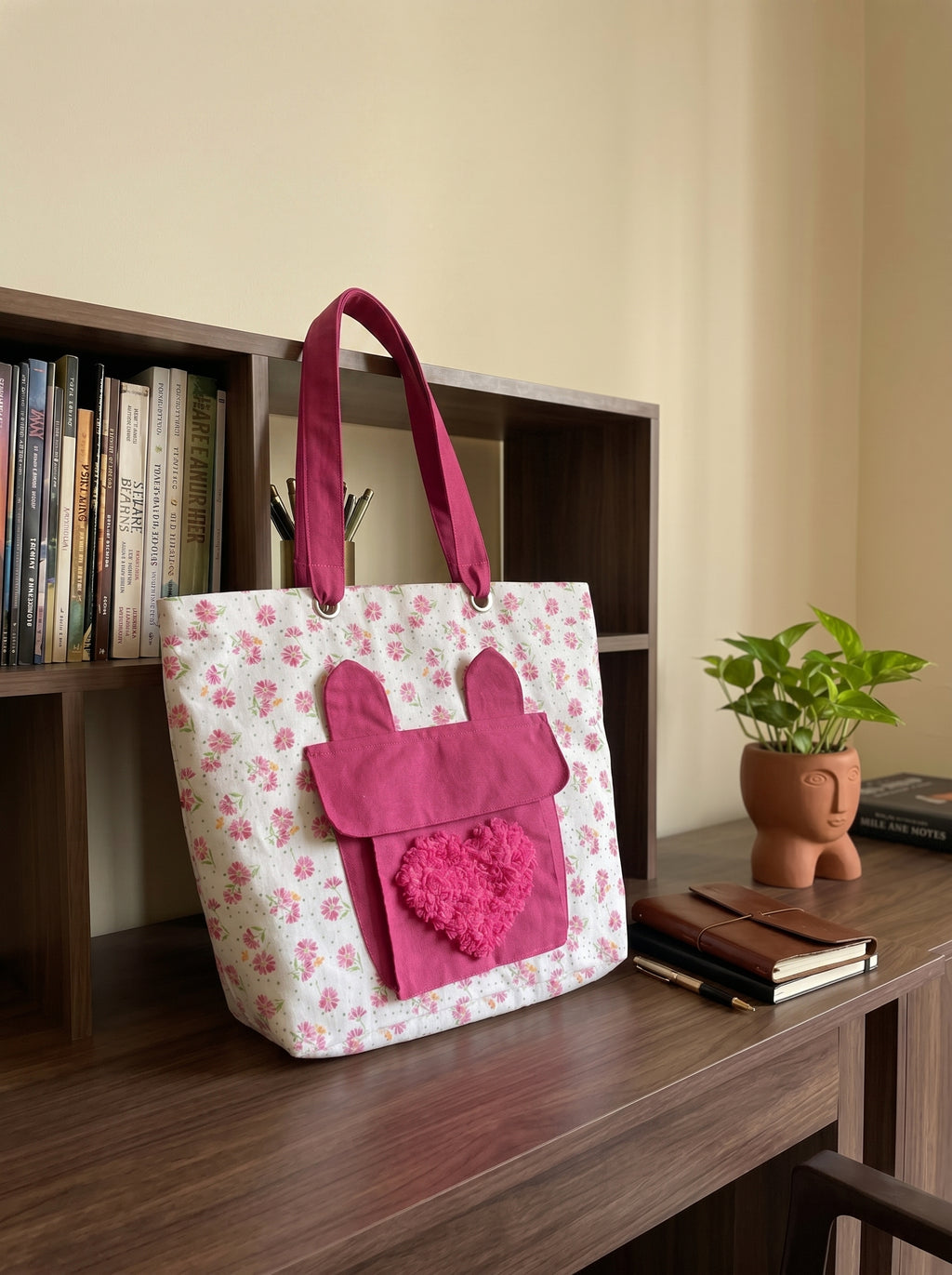 Pink Garden Bunny Floral Tote Bag