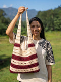 Burgundy & Cream Heritage Stripe Crochet Tote Bag