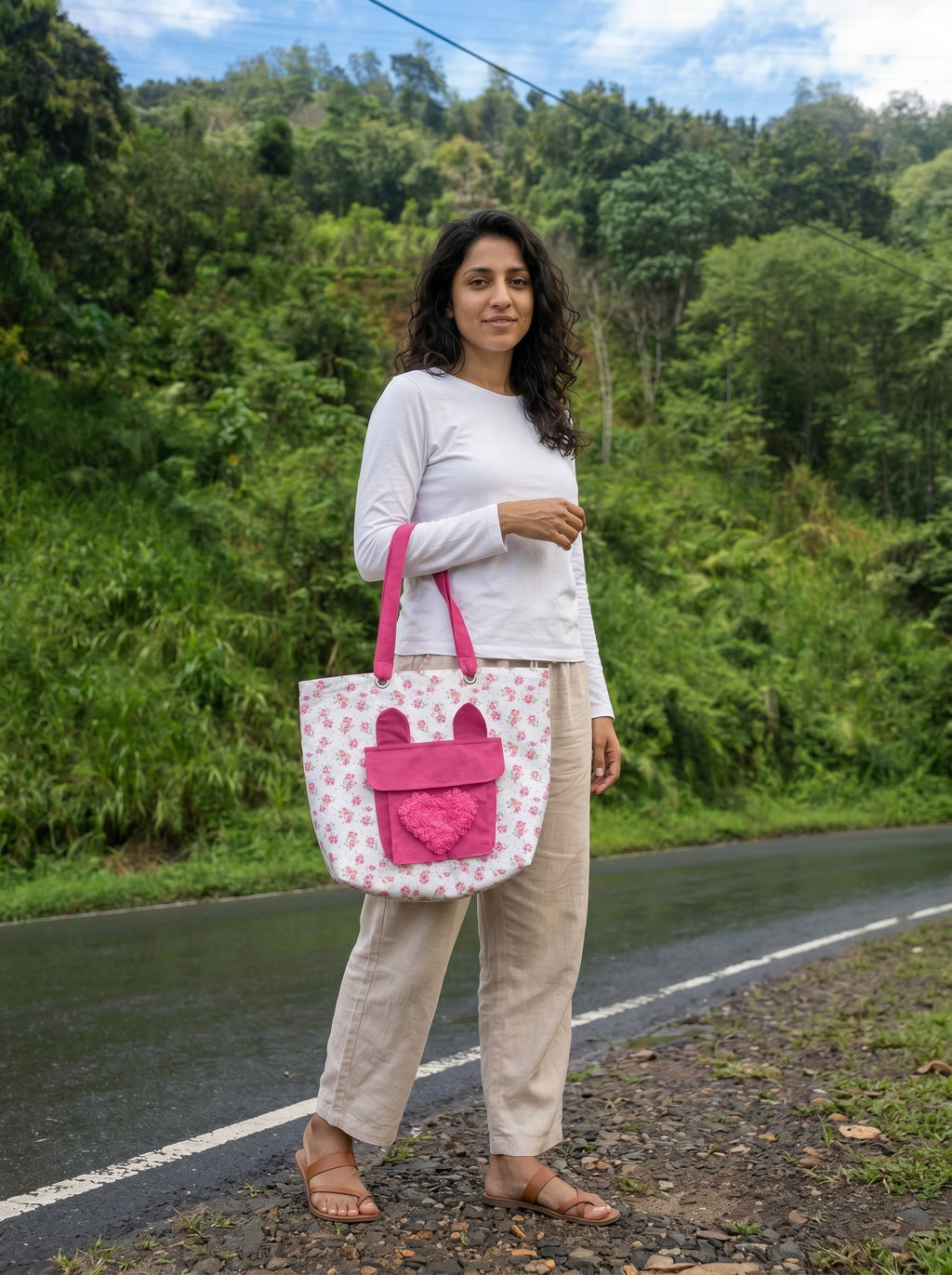 Pink Garden Bunny Floral Tote Bag