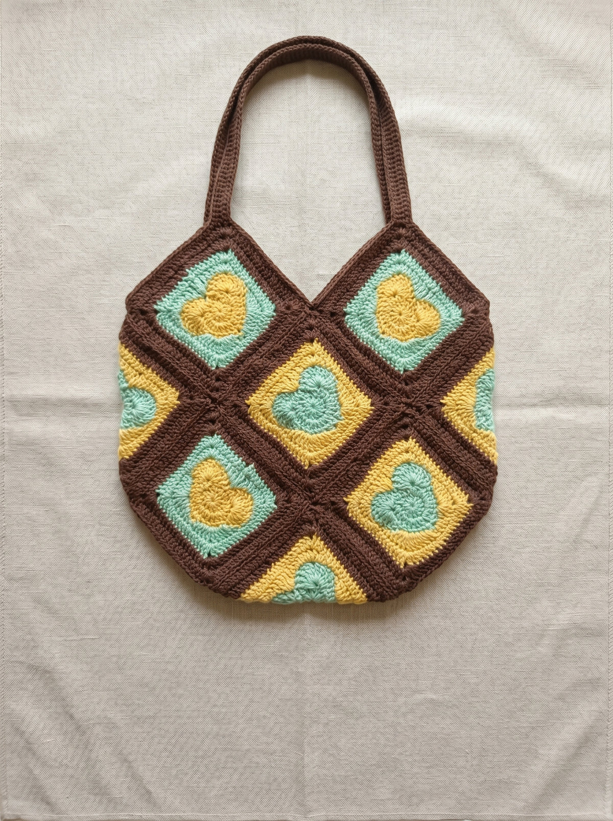 Golden Heart Granny Square Crochet Shoulder Bag