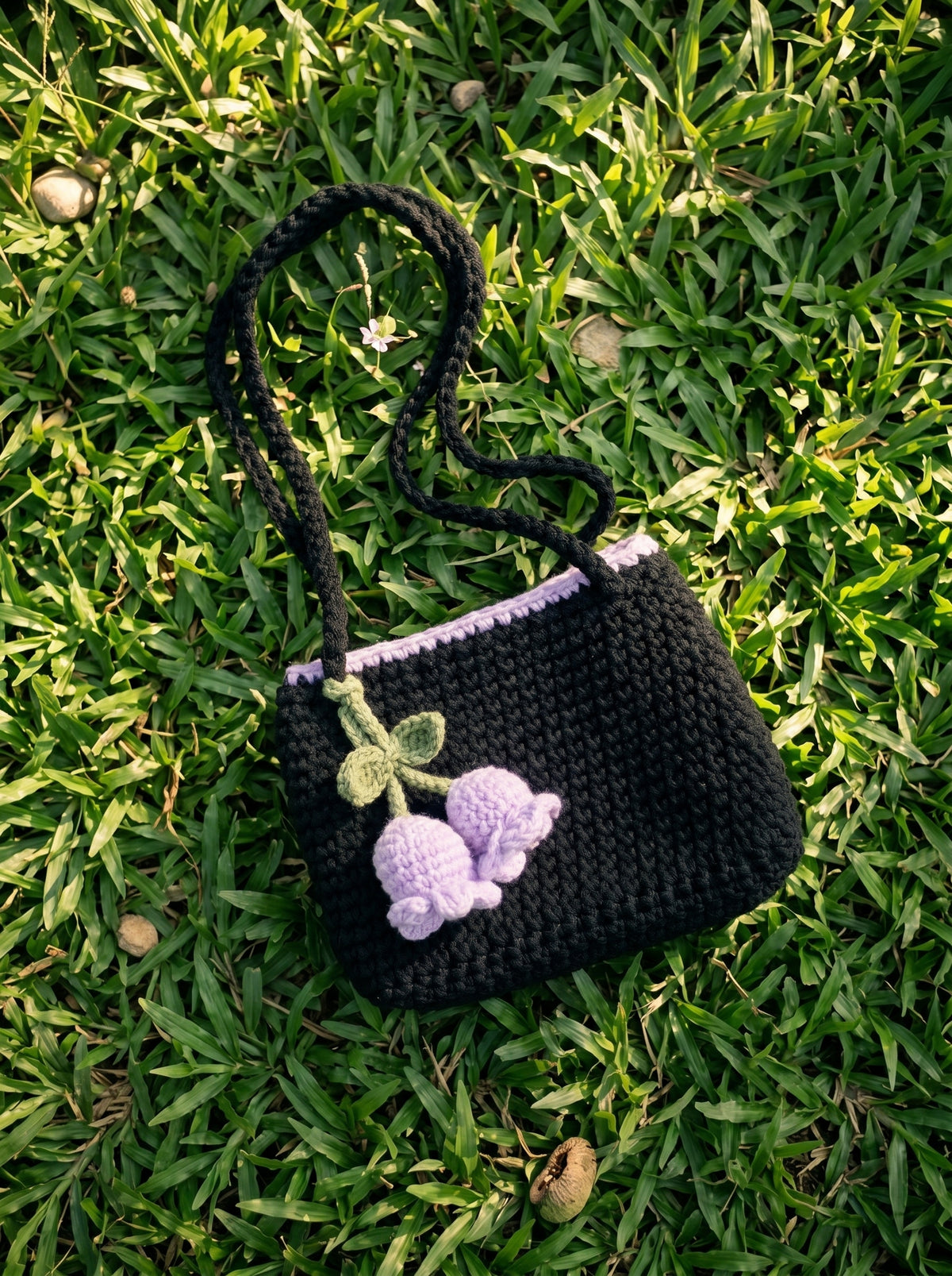 Lavender Blossom Crochet Shoulder Bag
