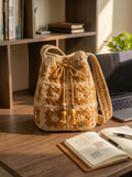 Golden Meadow Granny Square Drawstring Crochet Backpack