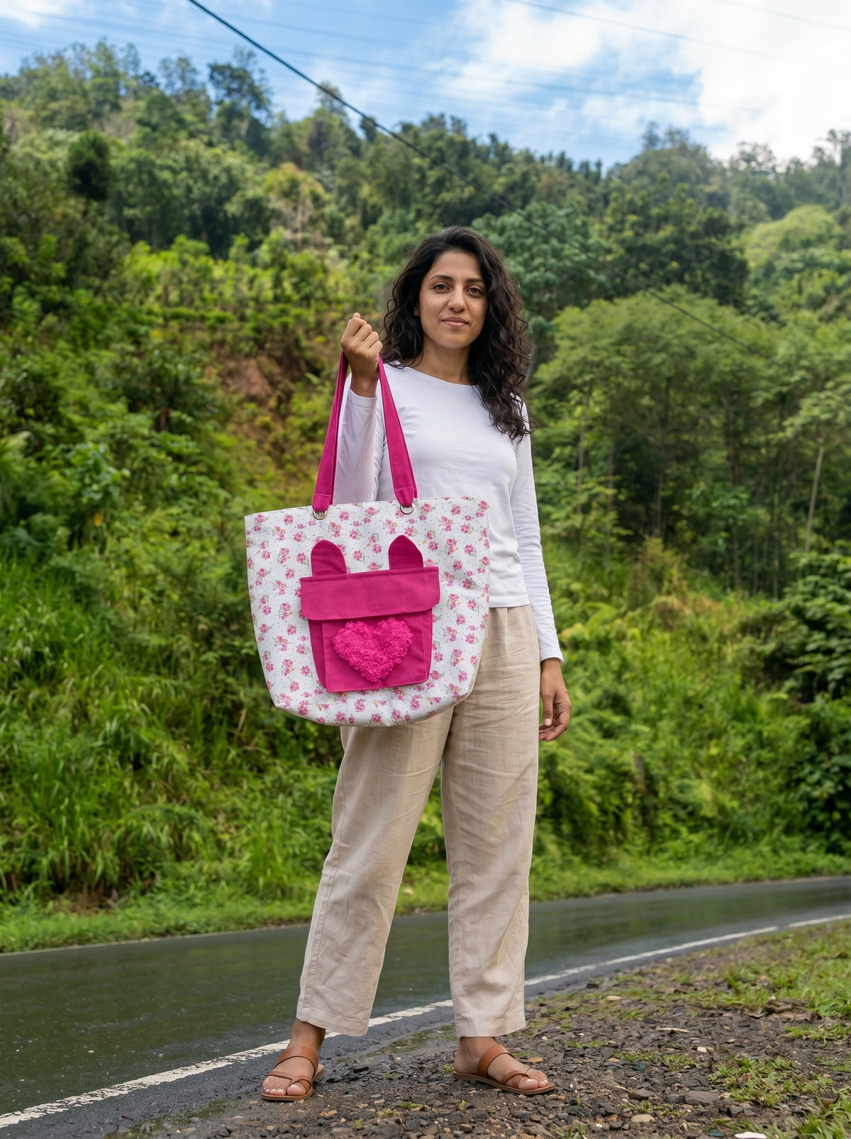 Pink Garden Bunny Floral Tote Bag
