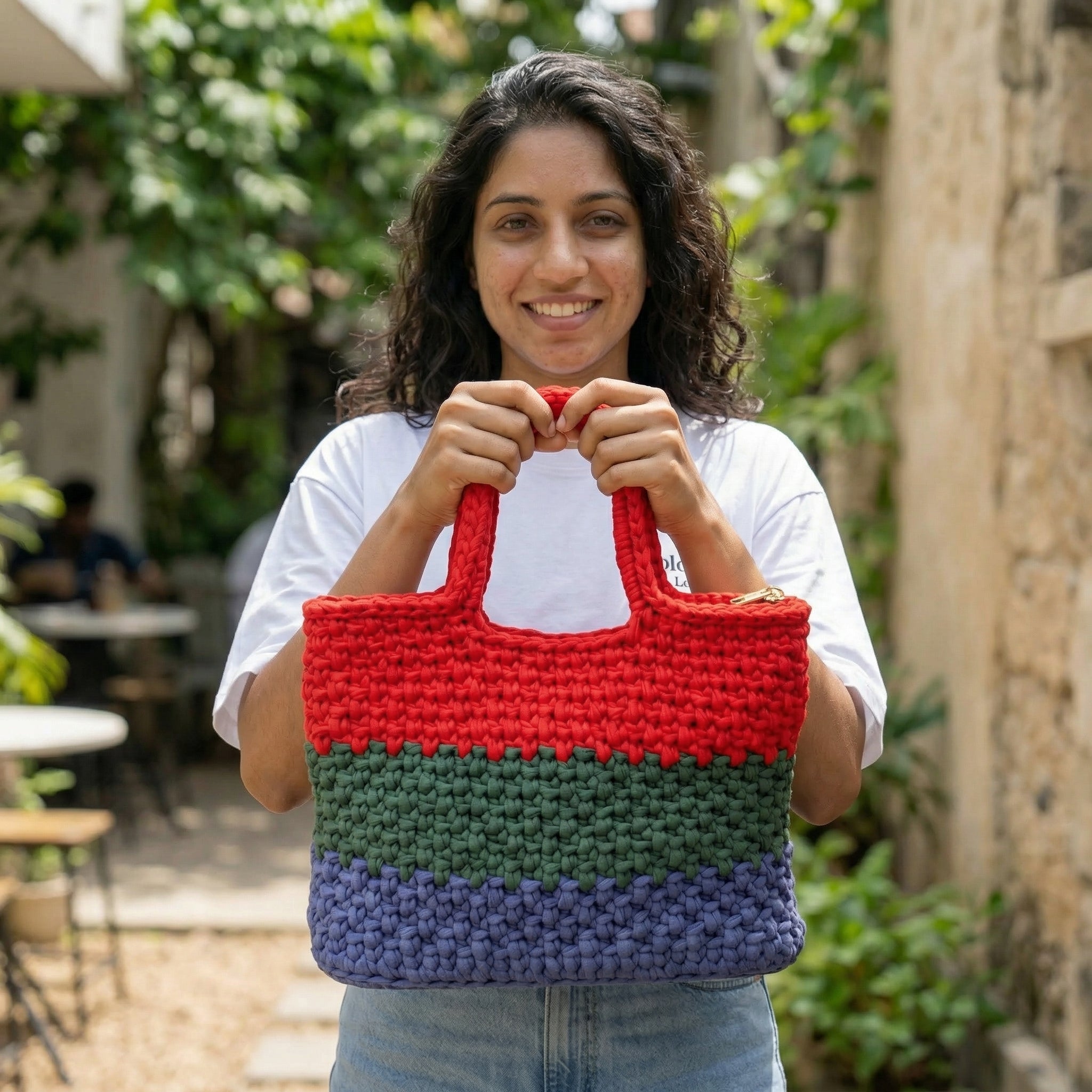 Chunky Crochet Tote Bag – Handmade Color Block Design