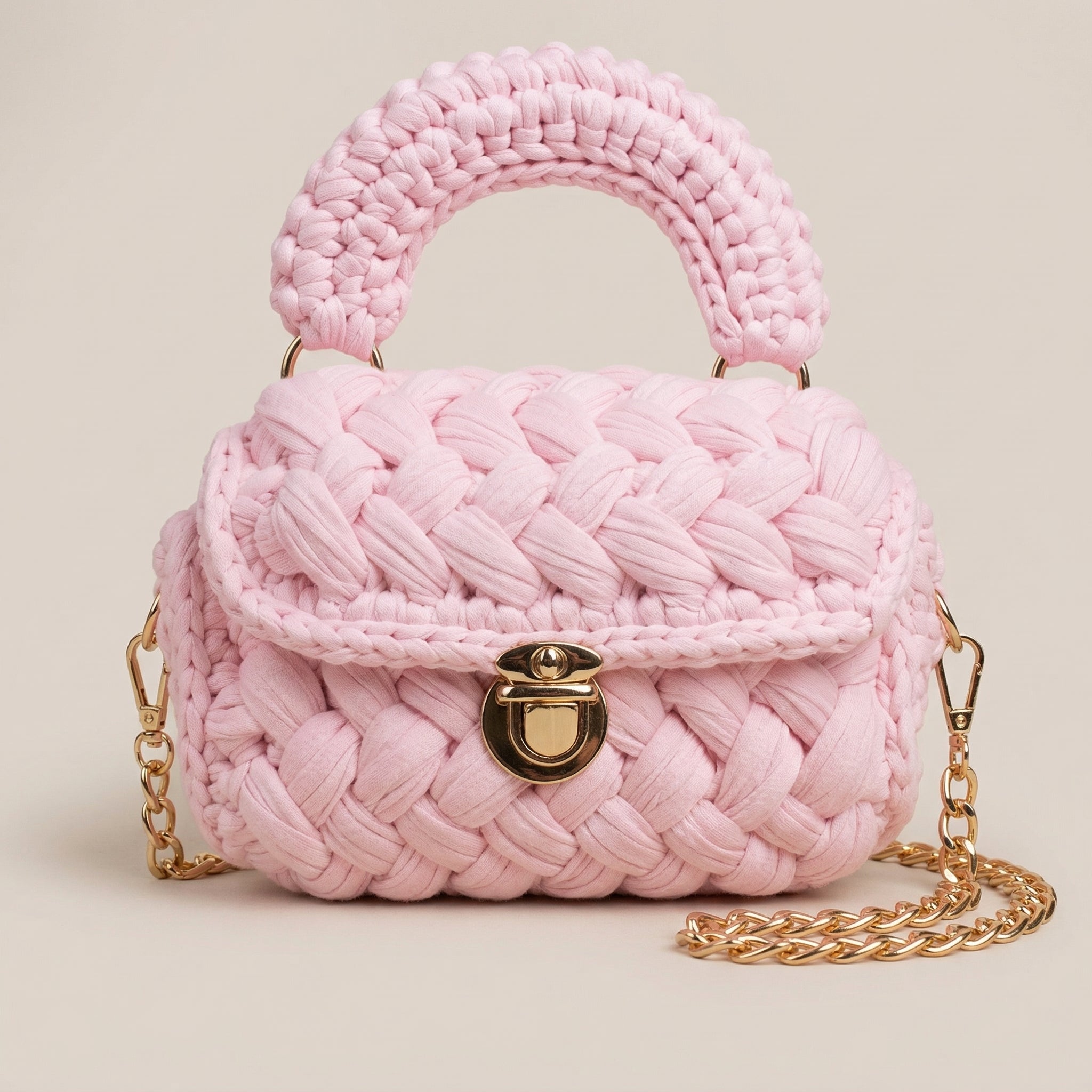 Pink Braided Crochet Bag – Elegant Handmade Shoulder Bag