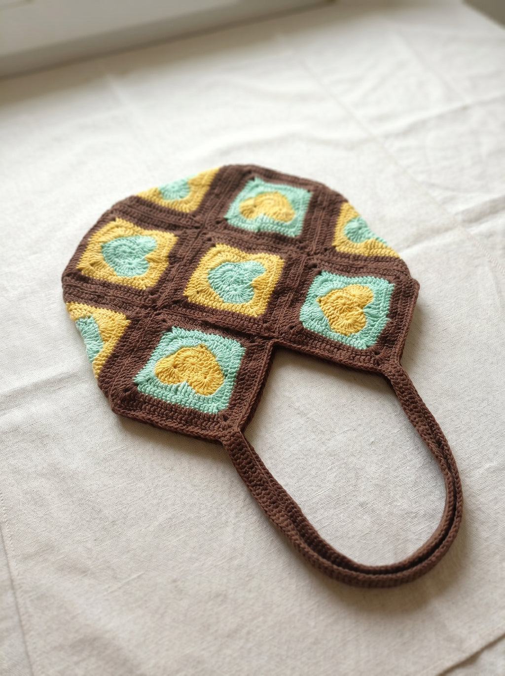 Golden Heart Granny Square Crochet Shoulder Bag