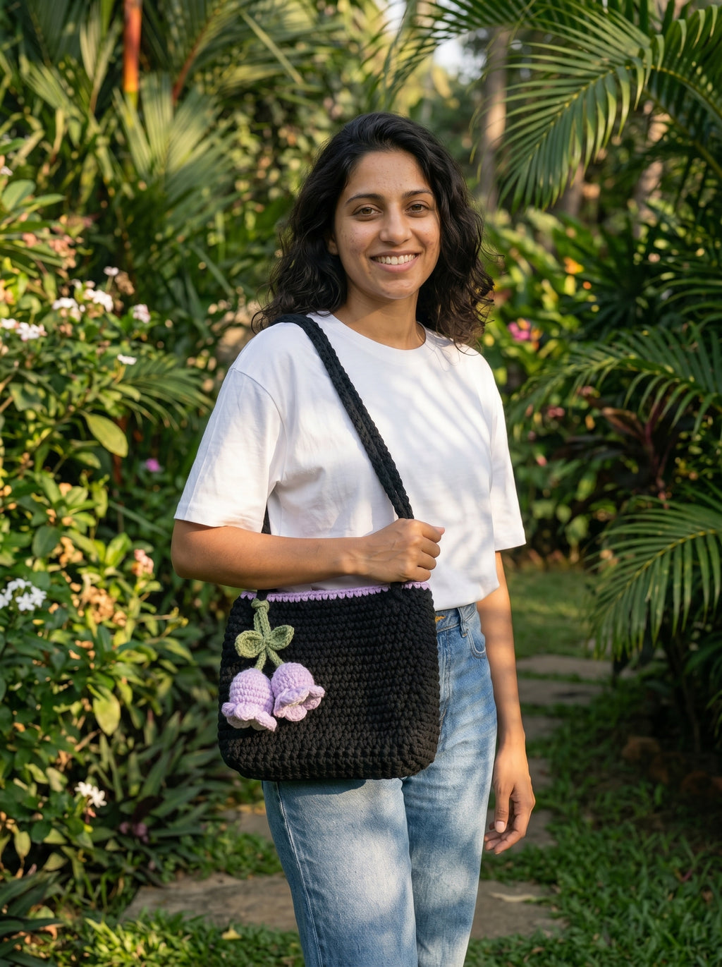 Lavender Blossom Crochet Shoulder Bag