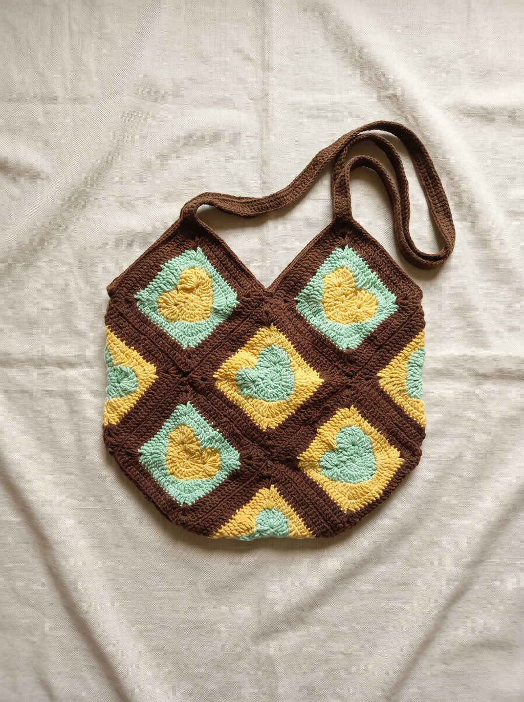 Golden Heart Granny Square Crochet Shoulder Bag