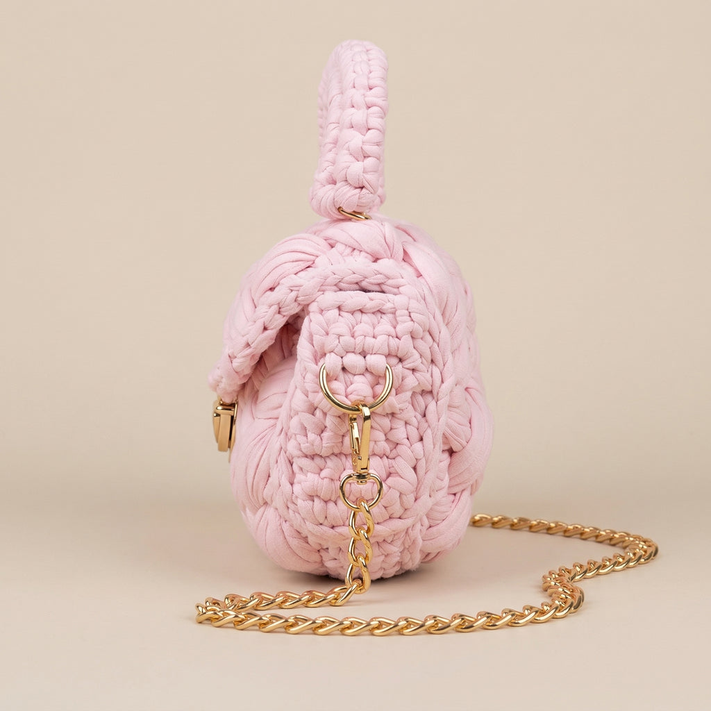 Pink Braided Crochet Bag – Elegant Handmade Shoulder Bag
