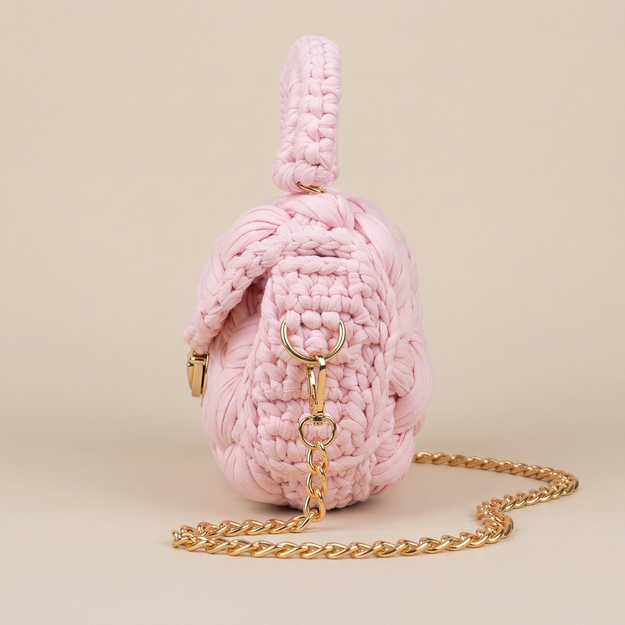 Pink Braided Crochet Bag – Elegant Handmade Shoulder Bag