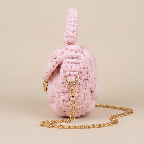 Pink Braided Crochet Bag – Elegant Handmade Shoulder Bag