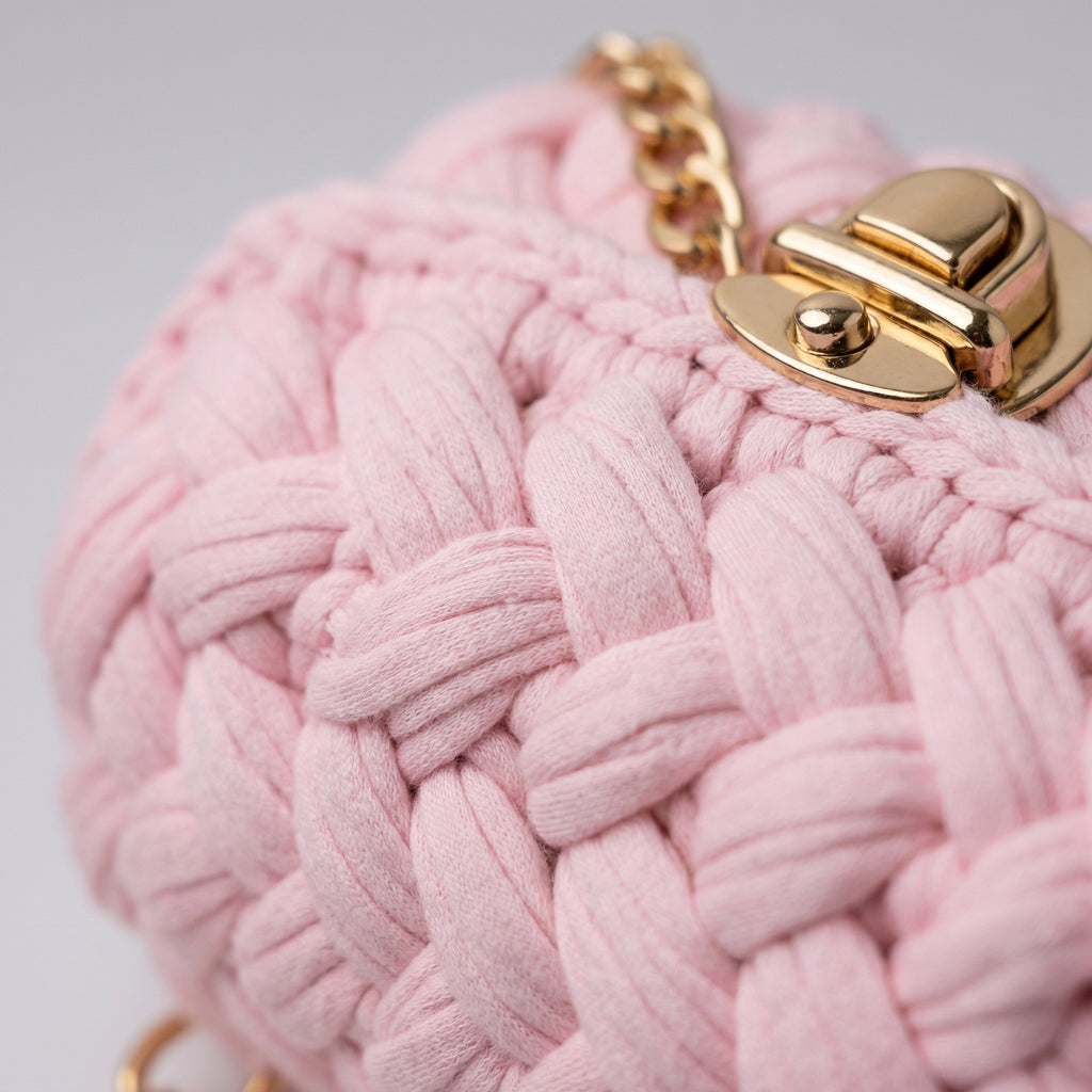 Pink Braided Crochet Bag – Elegant Handmade Shoulder Bag
