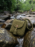 Forest Olive Crochet Crossbody Bag
