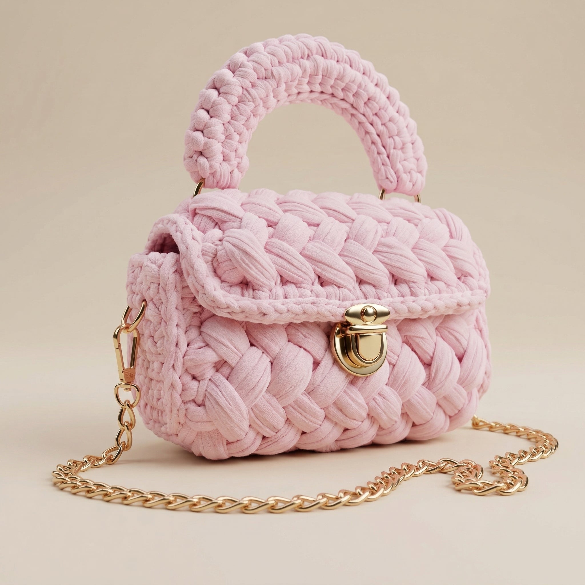 Pink Braided Crochet Bag – Elegant Handmade Shoulder Bag