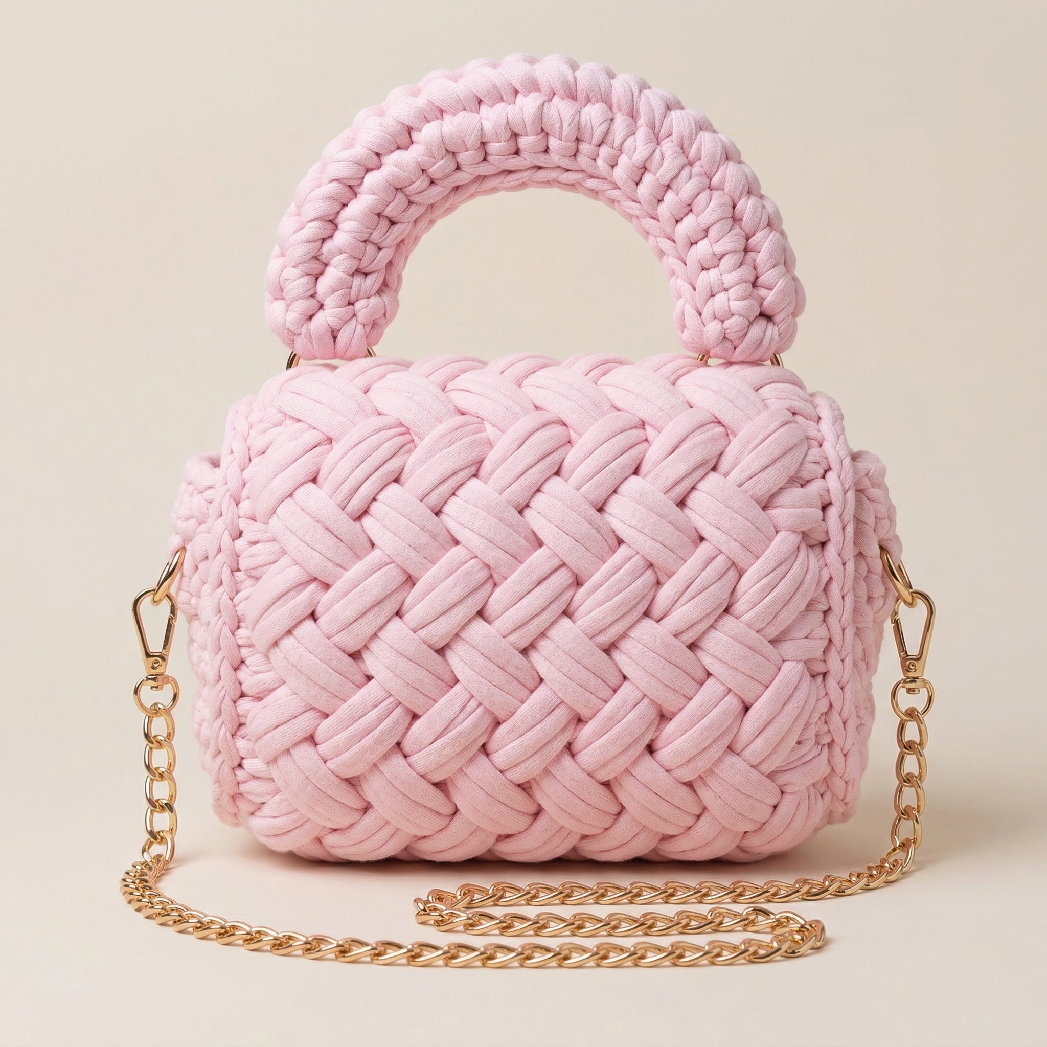 Pink Braided Crochet Bag – Elegant Handmade Shoulder Bag