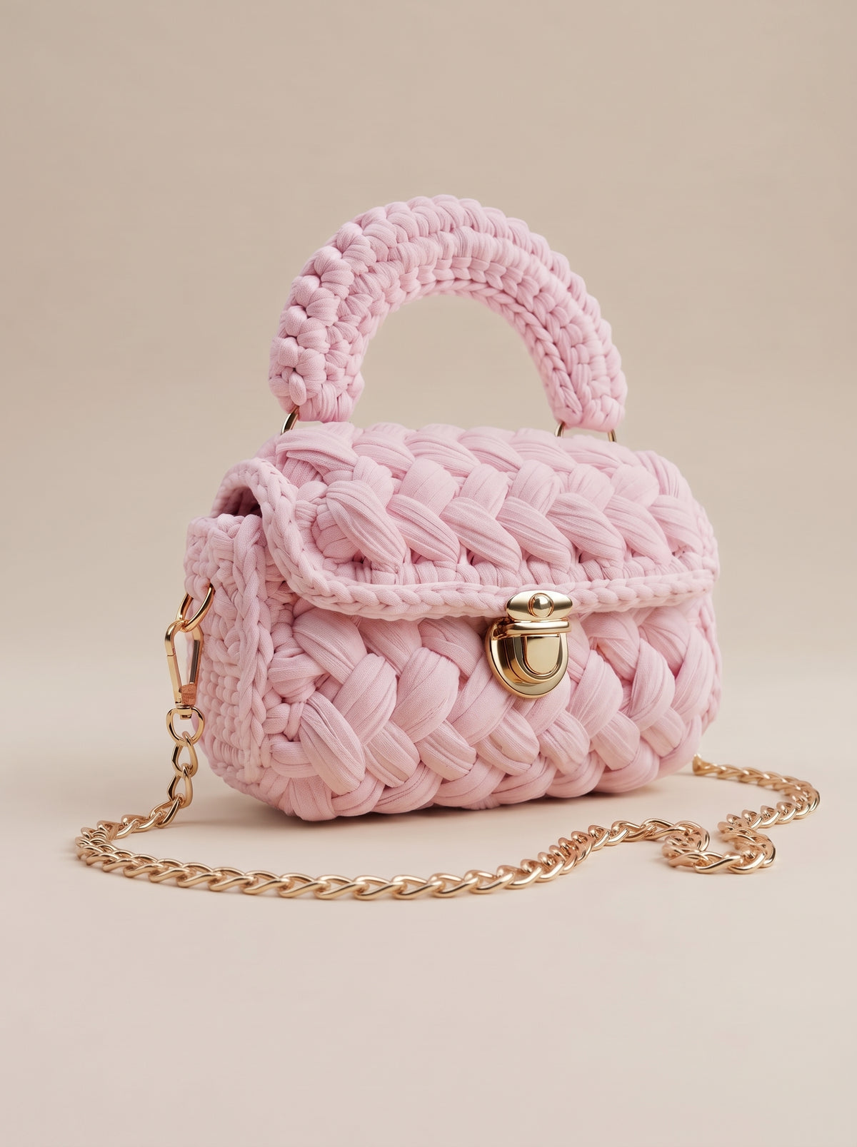 Blush Pink Braided Crochet Shoulder Bag
