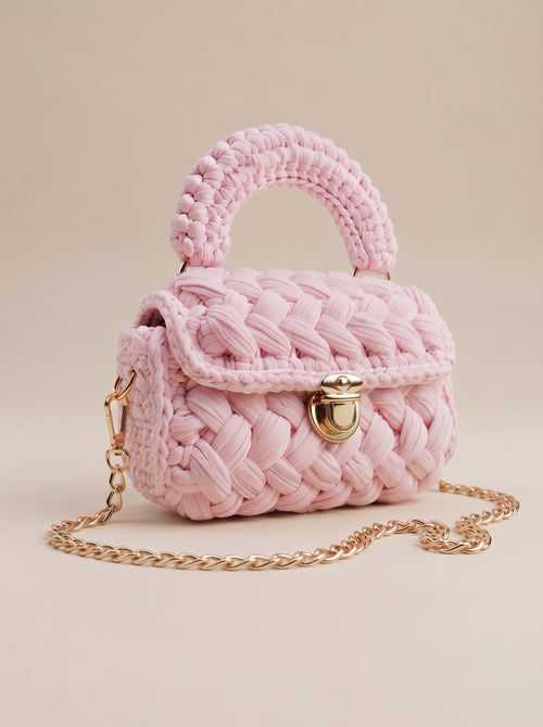 Blush Pink Braided Crochet Shoulder Bag