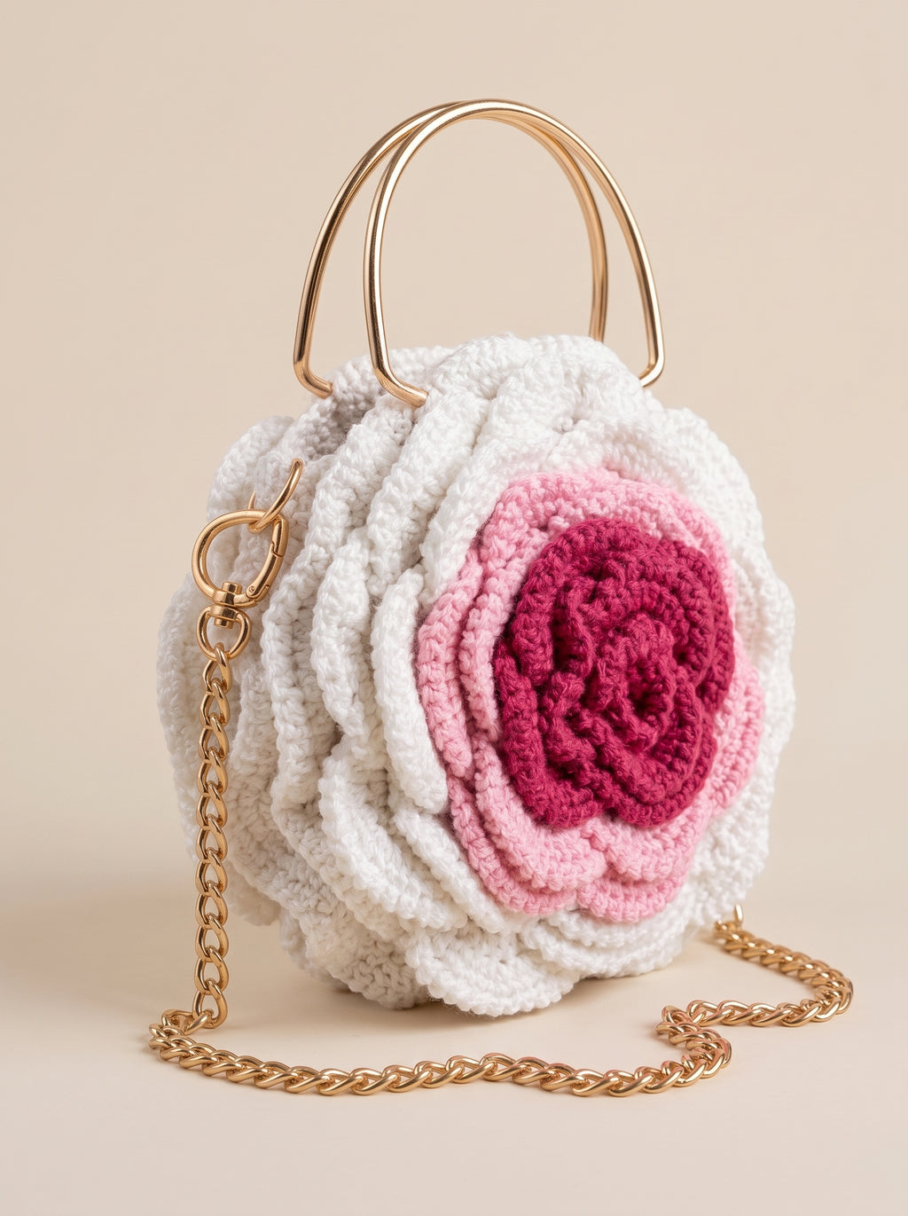Blush Rose Crochet Flower Handbag