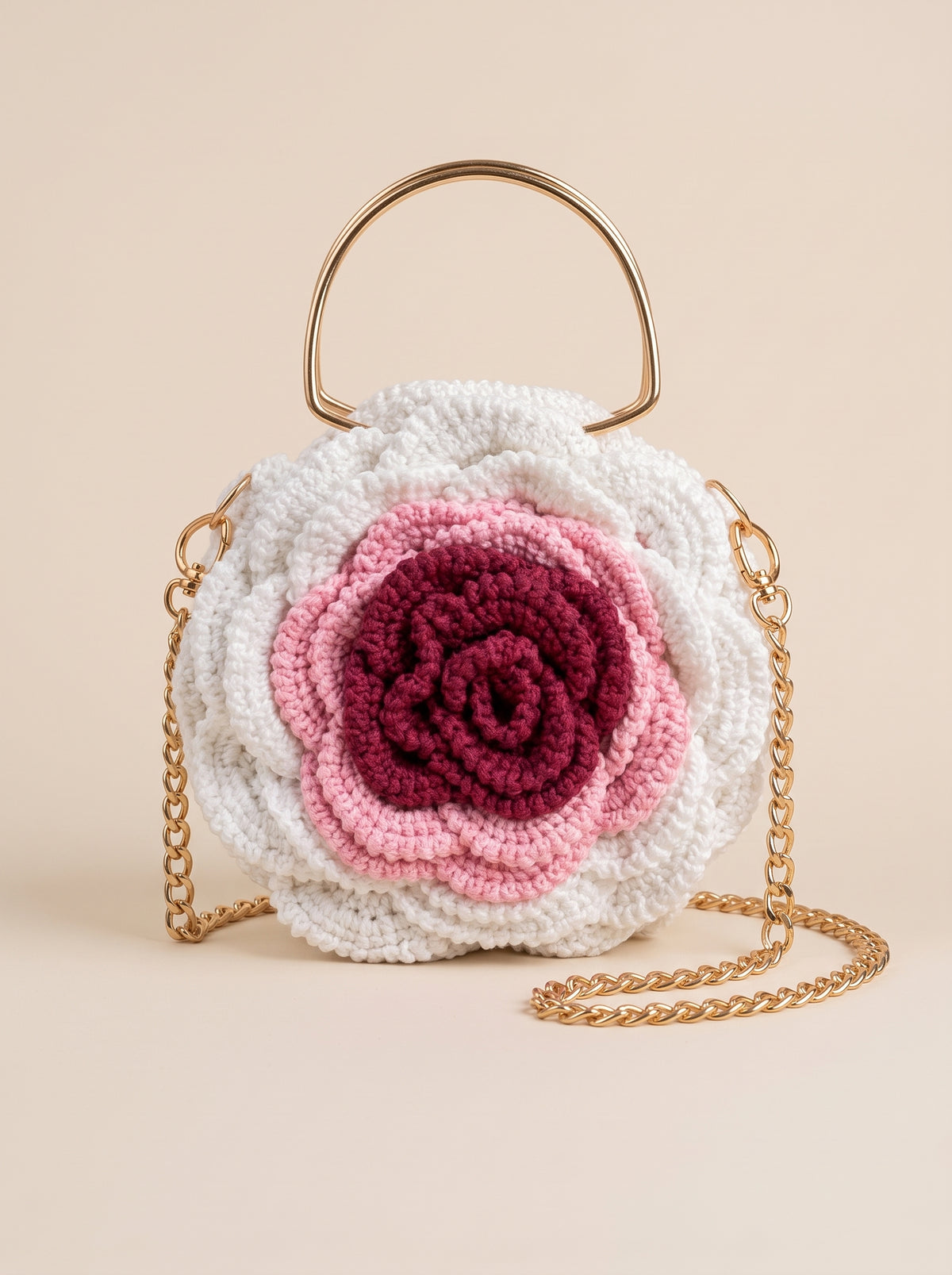 Blush Rose Crochet Flower Handbag