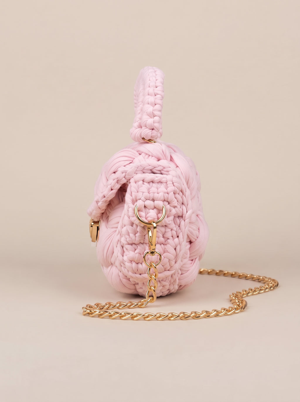 Blush Pink Braided Crochet Shoulder Bag