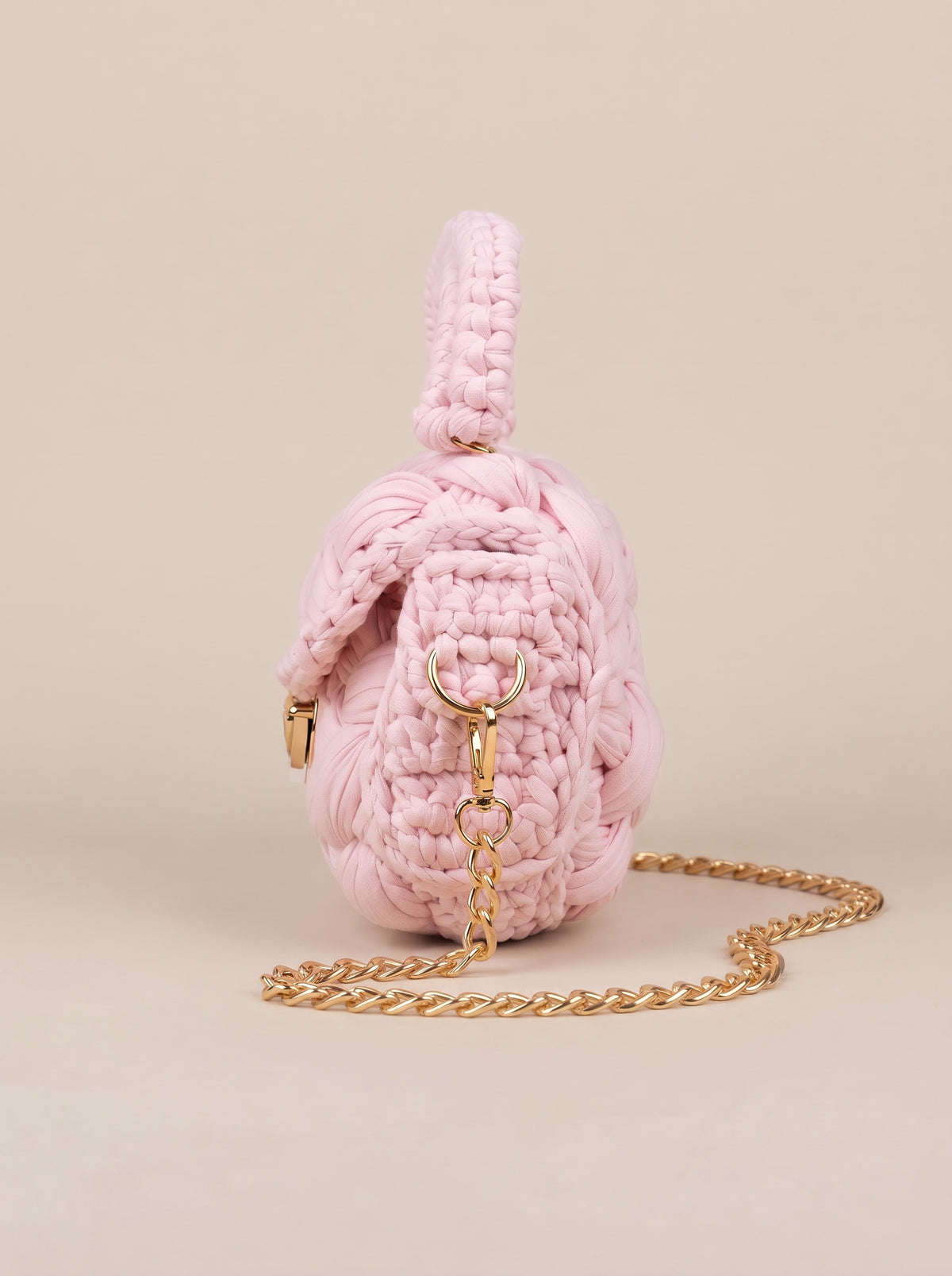 Blush Pink Braided Crochet Shoulder Bag