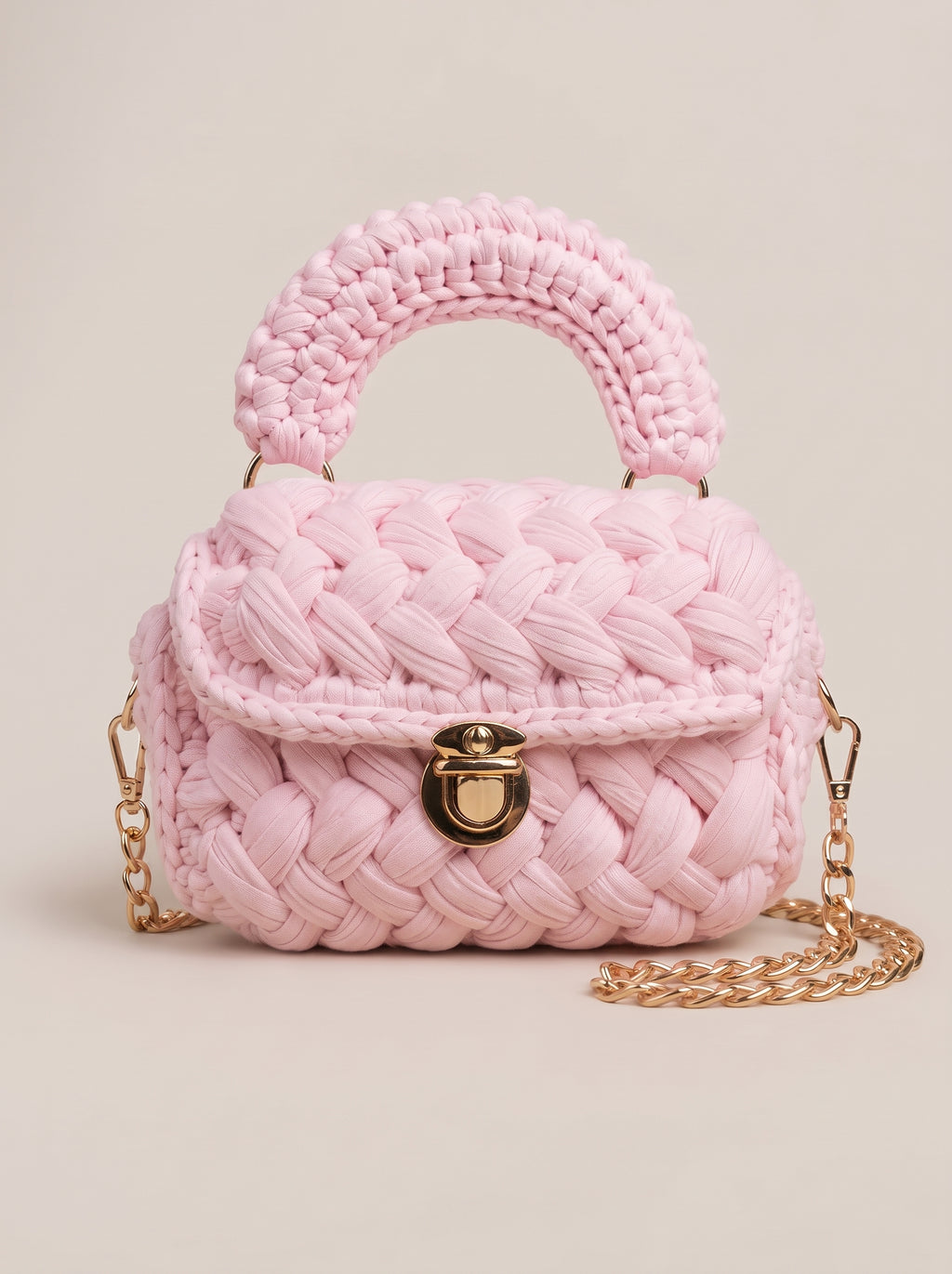 Blush Pink Braided Crochet Shoulder Bag