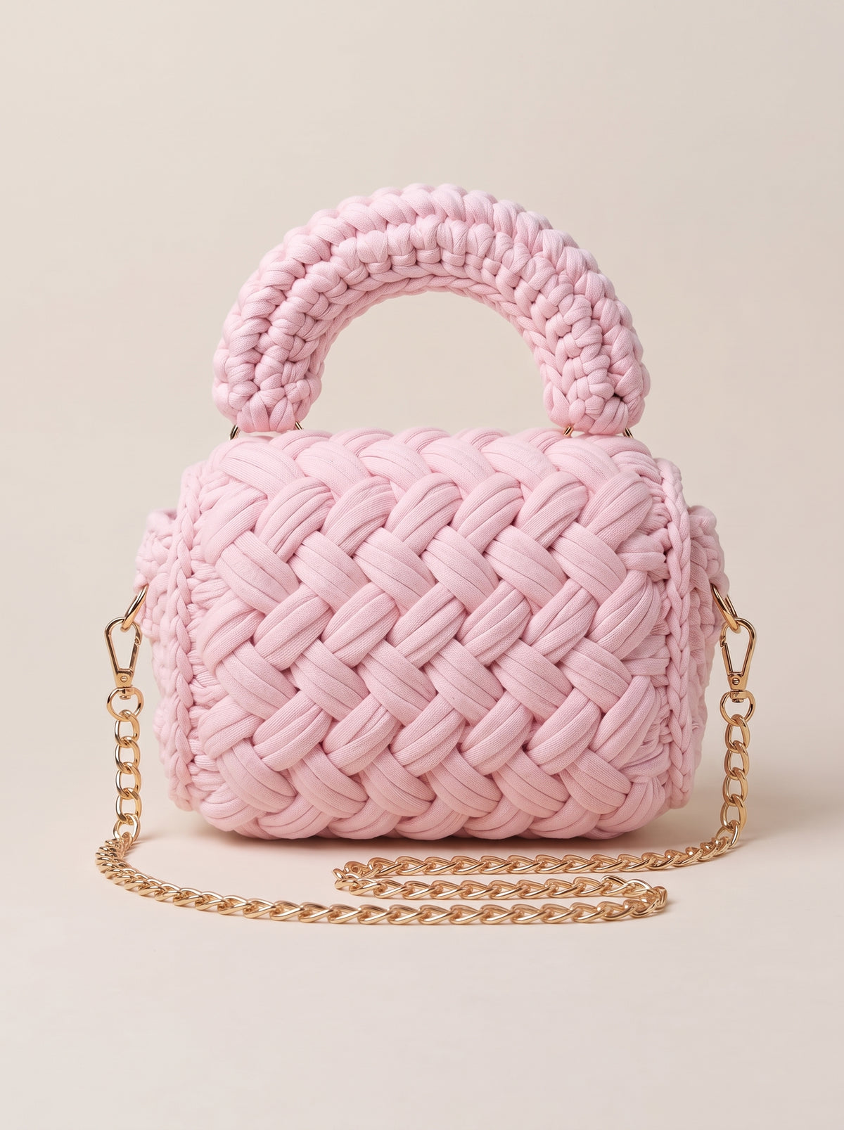Blush Pink Braided Crochet Shoulder Bag